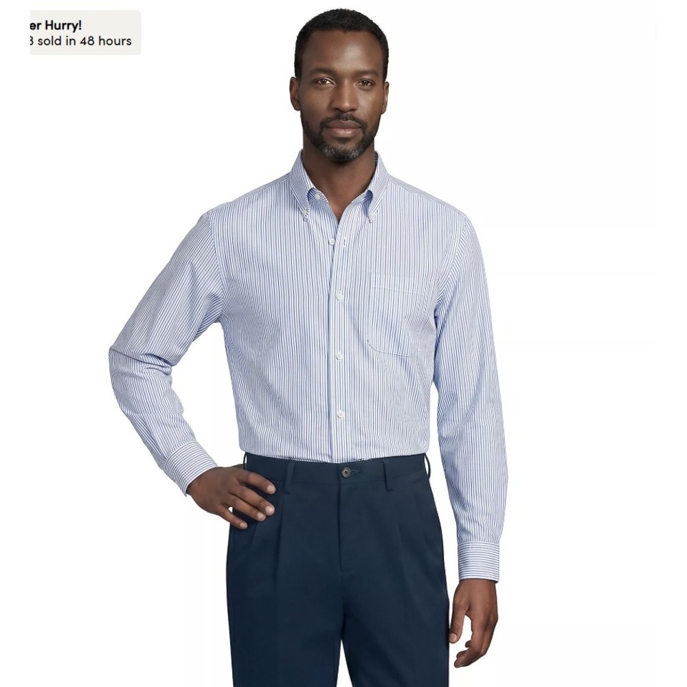 Lands' End Stripe No Iron Pinpoint Button Down Traditional Size 17/36